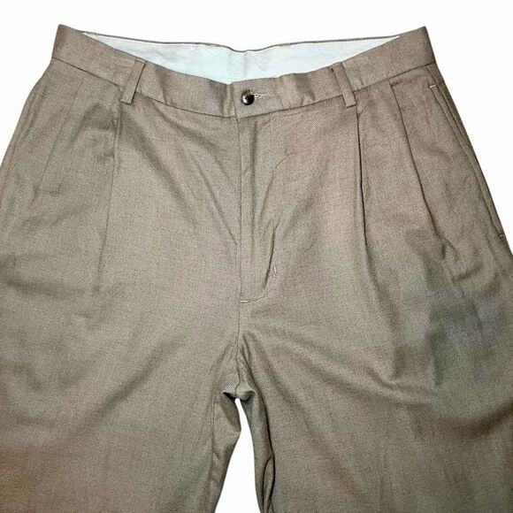 Roundtree and Yorke Wool Blend Herringbone Vtg Dress Pants in Tan Men’s 34/32 - Picture 2 of 7